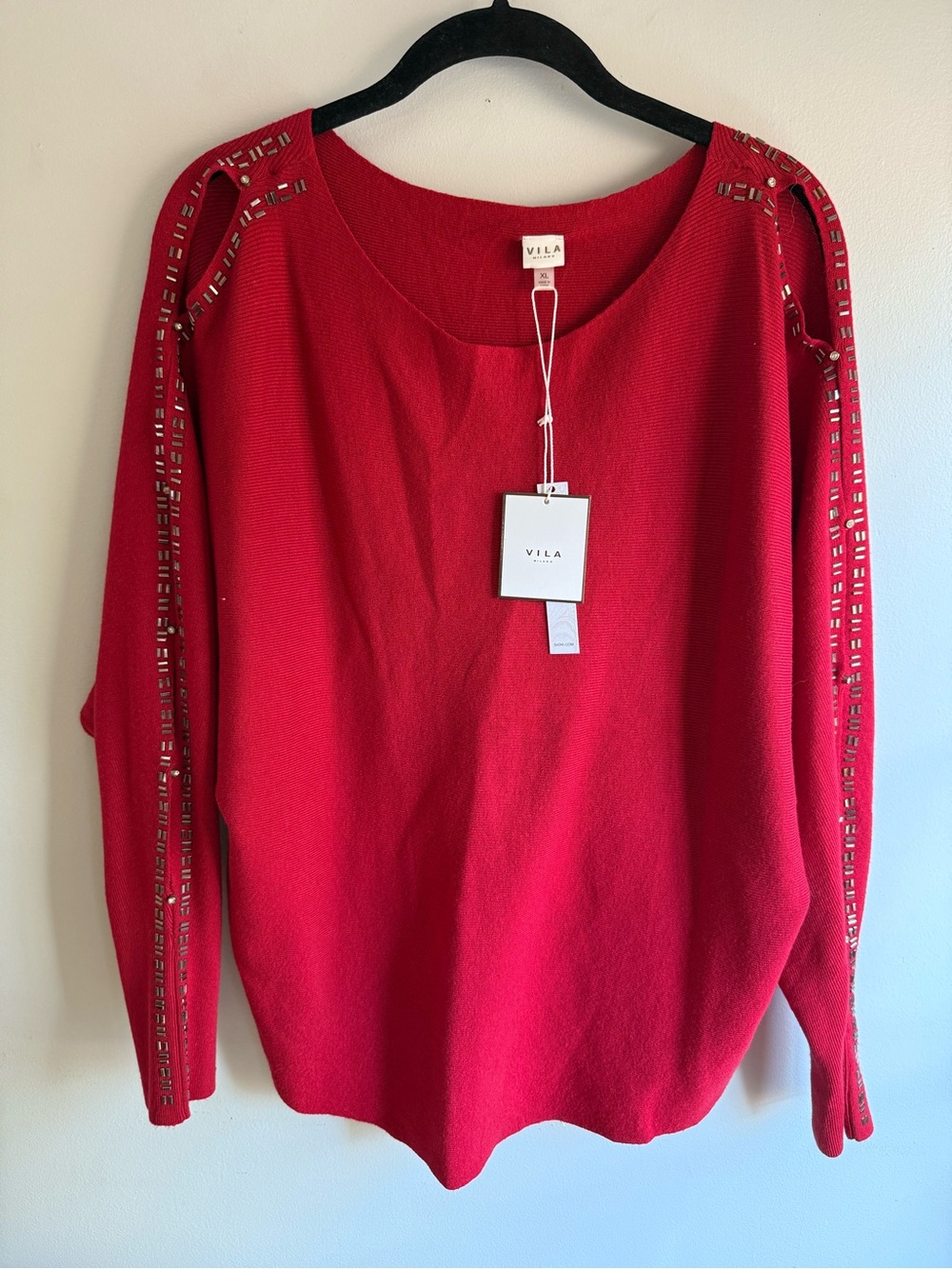 VILA Red Embellished Sleeve sweater
